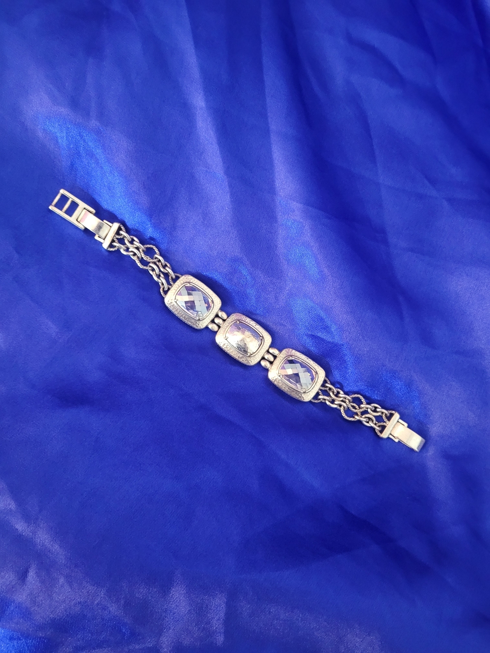 Silver-Tone Bracelet with Clear Faceted Stones - Women's Jewelry